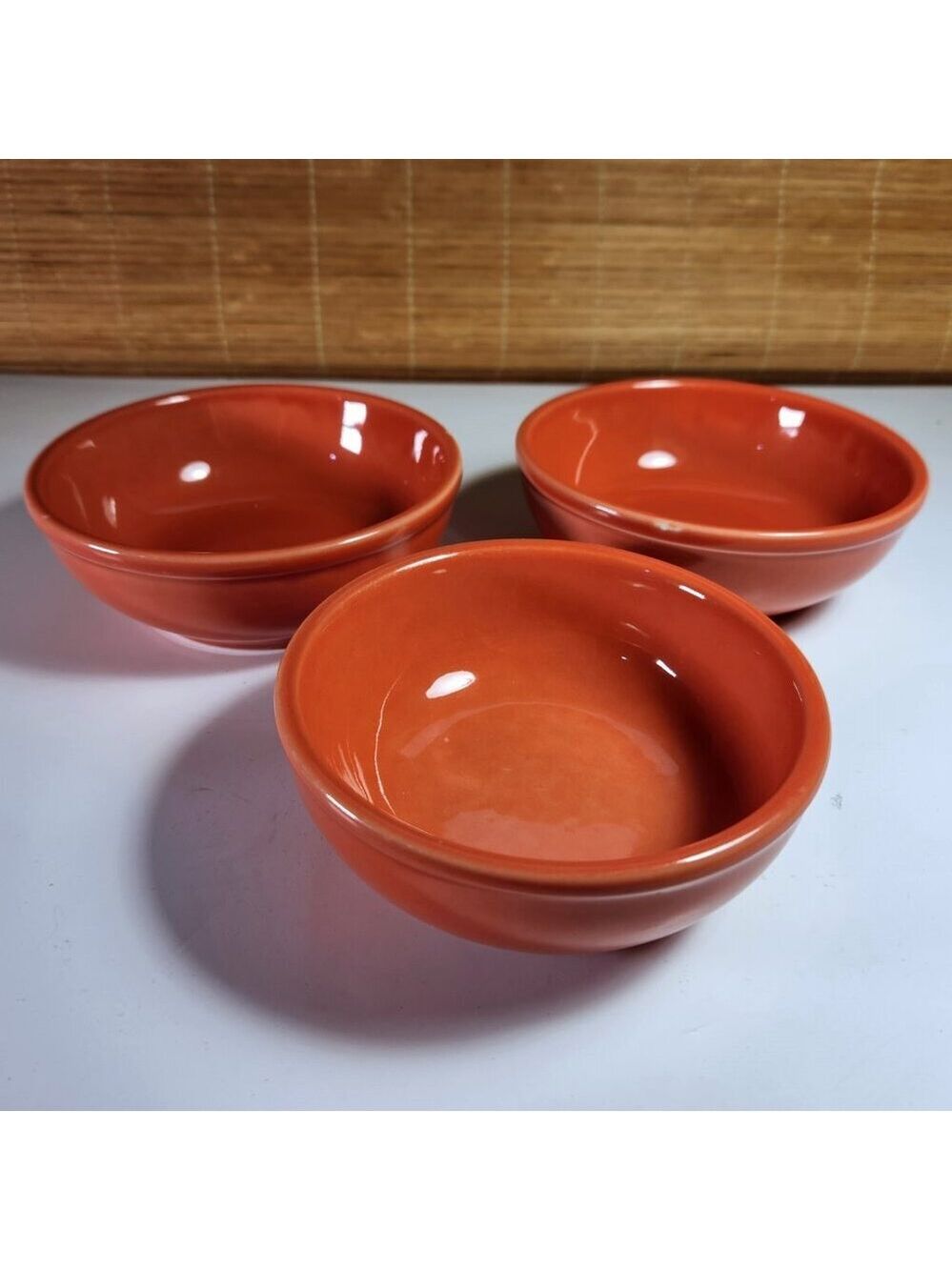 Homer Laughlin Orange Soup Bowls Set of 3 – 5.5" & 5" Vintage USA